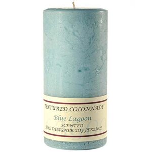 textured 4×9 blue lagoon pillar candle for wedding/dinner, holiday event, home decoration, 100 to 120 hours, 4 in. diameterx9.25 in. tall, 1 piece