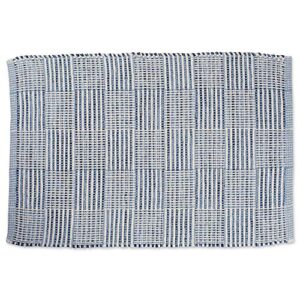 cc home furnishings 24″ x 36″ blue and white striped squares reversible recycled rag rug