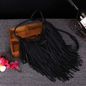 NIGEDU Women Tassel Shoulder Bag PU Leather Bohemian Fringed Crossbody Handbag Vintage Messenger Bags (Black)