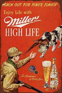 new tin sign 1958 miller beer and pheasant hunting aluminum metal sign 8×12 inches