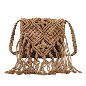 nice pies women’s beach straw handbag woven tote fishing net beach bag large capacity mesh rope combination handbag (khaki)