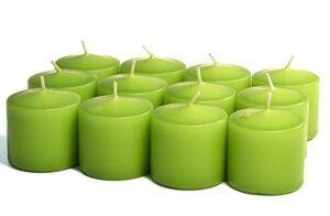 unscented no fragrance lime green votive candles for wedding/dinner, holiday event, home decoration, 10 hour, 1.5 in. diameter x 1.25 in. tall, 12 per box