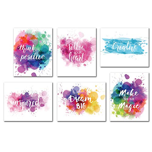 Inspirational Wall Art Quotes Poster- Home Office Giclee Print Kitchen Living Room Decoration Kids Teens Bedroom Decor Motivational Painting Artwork 6 Piece Unframed Canvas Sayings Positive Phrase