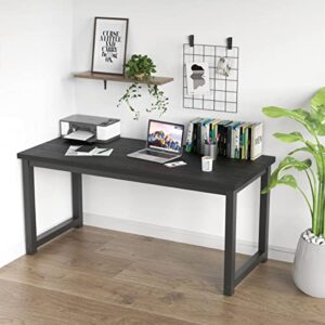 NSdirect 63" Large Computer Desk,Modern Simple Style PC Table Office Desk Wide Workstation for Study Writing,Gaming and Home Office,Extra 1" Thicker Wooden Tabletop and Black Metal Frame,Black