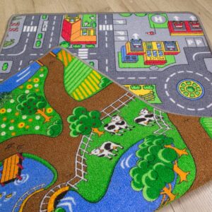 children’s double sided play village farm mat town city car roads rug