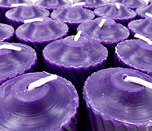 Purple Plumeria Scented Votive Candles - 15 Hour Long Burn Time - Textured Finish - Box of 20