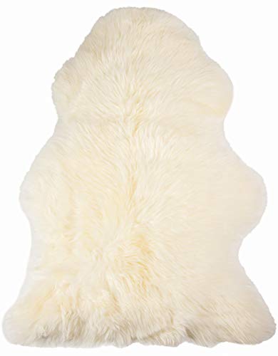 Natural Sheepskin Rug with Thick and Lush 2.5 Inch Pile | Hypoallergenic Sheep Fur Rug with Anti-Skid Back l Sheepskin Wool Area Rugs, Natural, 2 ft x 3 ft