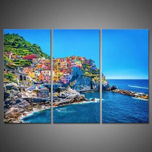3 pieces modern canvas painting wall art the picture for home decoration cityscape traditional port mediterranean sea cinque terre italy coast landscape print on canvas giclee artwork for wall decor