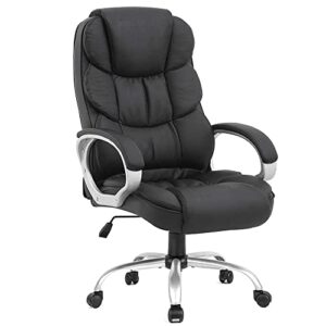 ergonomic office chair desk chair computer chair with lumbar support arms executive rolling swivel pu leather task chair for women adults, black