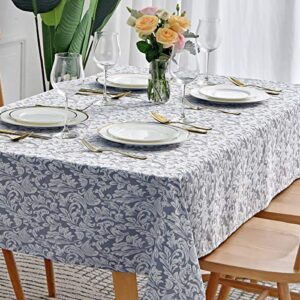 maxmill jacquard table cloth damask pattern spillproof wrinkle resistant oil proof heavy weight soft tablecloth for kitchen dinning tabletop outdoor picnic rectangle 52 x 70 inch stone blue