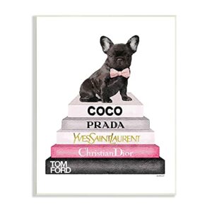 stupell industries book stack fashion french bulldog wall plaque, 10×15, multi-color