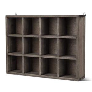flexzion floating shelf – brown wood wall mounted freestanding shelving unit wooden wall shelf 12 compartment slot shadow box, showcase display organizer shelf vertical/horizontal