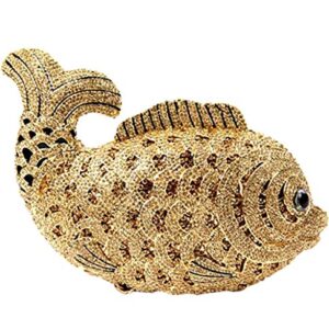 momo mo Women Evening-Bag Chain Rhinestone Ladies Clutch-Purse Wedding Luxury Handbag Fish Gold