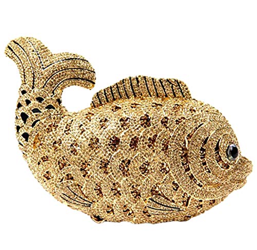 momo mo Women Evening-Bag Chain Rhinestone Ladies Clutch-Purse Wedding Luxury Handbag Fish Gold