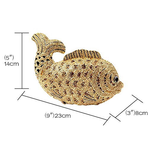 momo mo Women Evening-Bag Chain Rhinestone Ladies Clutch-Purse Wedding Luxury Handbag Fish Gold