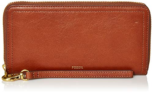 Fossil Women's Logan Leather RFID-Blocking Zip Around Clutch Wallet with Wristlet Strap