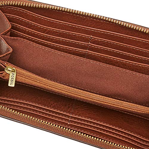 Fossil Women's Logan Leather RFID-Blocking Zip Around Clutch Wallet with Wristlet Strap