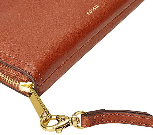 Fossil Women's Logan Leather RFID-Blocking Zip Around Clutch Wallet with Wristlet Strap