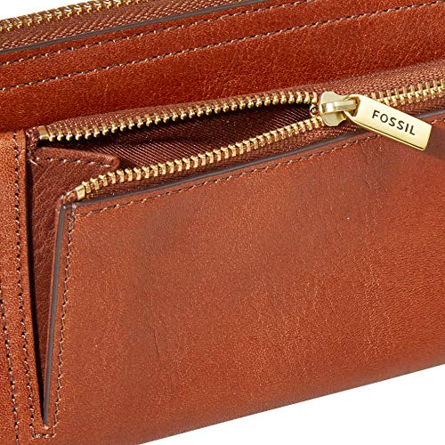 Fossil Women's Logan Leather RFID-Blocking Zip Around Clutch Wallet with Wristlet Strap