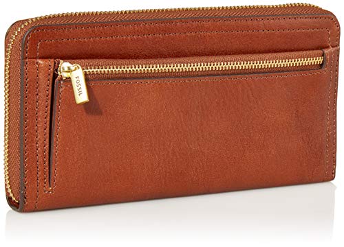 Fossil Women's Logan Leather RFID-Blocking Zip Around Clutch Wallet with Wristlet Strap