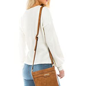 Women's Medium Size Solid Modern Classic Crossbody Bag with Gold Plate (Brown)