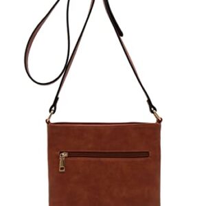 Women's Medium Size Solid Modern Classic Crossbody Bag with Gold Plate (Brown)