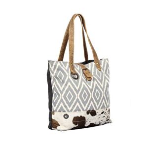 Myra Bag Vacation Upcycled Canvas & Cowhide Tote Bag S-1347