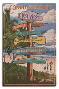 key west, florida, conch republic, destinations sign birch wood wall sign (10×15 rustic home decor, ready to hang art)