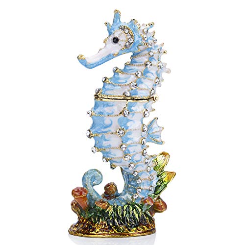 YU FENG Hinged Seahorse Trinket Box Hand-Pasted Rhinestones Crystal Jewelry Storage Box