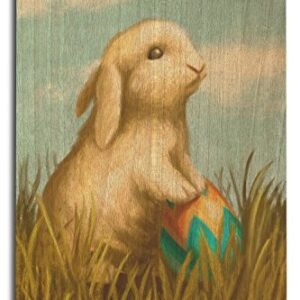 Easter Bunny, Oil Painting Birch Wood Wall Sign (10x15 Rustic Home Decor, Ready to Hang Art)