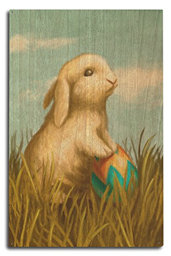 Easter Bunny, Oil Painting Birch Wood Wall Sign (10x15 Rustic Home Decor, Ready to Hang Art)