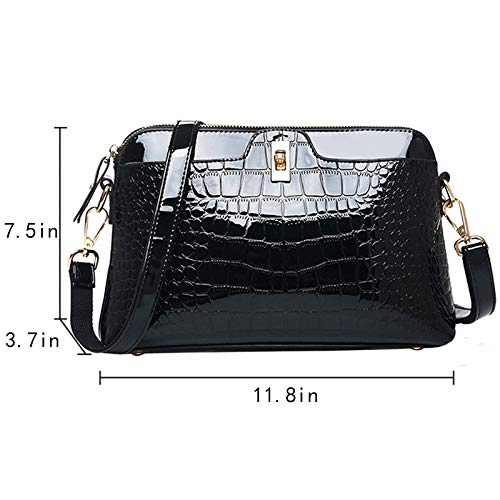 Goclothod Handbag Women Alligator Shoulder Bag Patent Leather Tote Purse