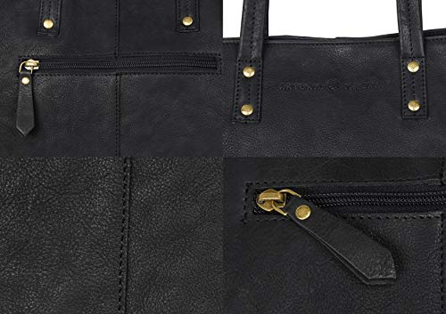 ANTONIO VALERIA Ava, Black Premium Leather Tote/Top Handle Shoulder Bag for Women