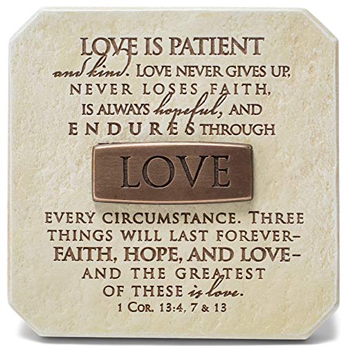 Lighthouse Christian Products Love Endures Sandstone 3.75 x 3.75 Cast Stone Bronze Title Bar Plaque