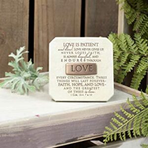 Lighthouse Christian Products Love Endures Sandstone 3.75 x 3.75 Cast Stone Bronze Title Bar Plaque