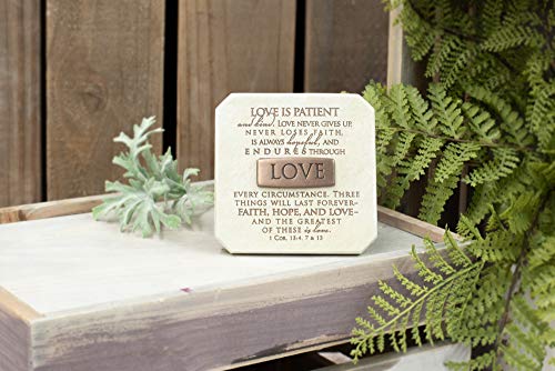 Lighthouse Christian Products Love Endures Sandstone 3.75 x 3.75 Cast Stone Bronze Title Bar Plaque