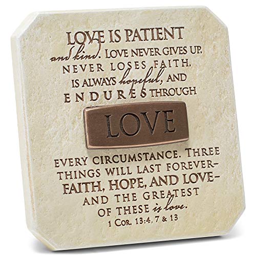 Lighthouse Christian Products Love Endures Sandstone 3.75 x 3.75 Cast Stone Bronze Title Bar Plaque