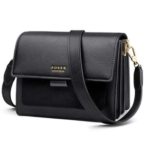 Small Leather Crossbody Bags for Women, Genuine Leather Adjustable Strap Multi Compartments Women's Mini Shoulder Bags Ladies Phone Purses Girls Casual Cute Messenger Bags Womens Clutch Bags (Black)