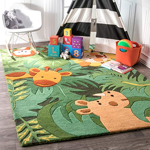 nuLOOM Kinder Safari Friends Wool Area Rug, 3' 6" X 5' 6", Green