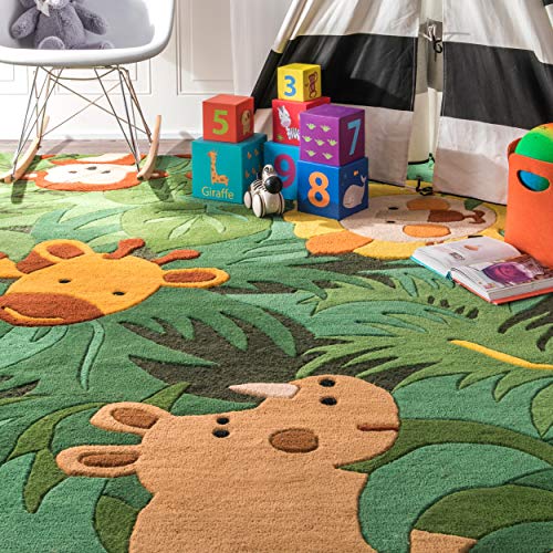 nuLOOM Kinder Safari Friends Wool Area Rug, 3' 6" X 5' 6", Green