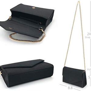 HOXIS Minimalist Evening Envelope Clutch Chain Shoulder Bag Women Faux Leather Suede Purse (Black)