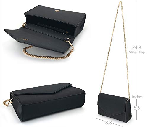 HOXIS Minimalist Evening Envelope Clutch Chain Shoulder Bag Women Faux Leather Suede Purse (Black)