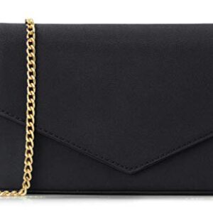 HOXIS Minimalist Evening Envelope Clutch Chain Shoulder Bag Women Faux Leather Suede Purse (Black)