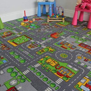 the rug house children’s play village mat town city roads rug, 140cmx200cm (4ft7″x6ft7″)