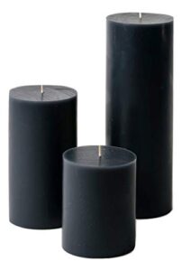 mister candle – assorted unscented solid color pillar candles (set of 3) for home décor, wedding receptions (black)