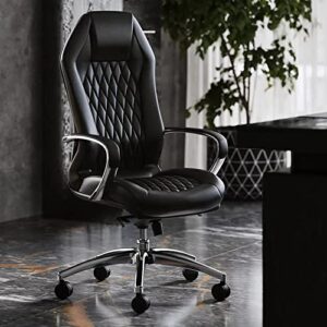 modern ergonomic sterling genuine leather executive chair with aluminum base- black