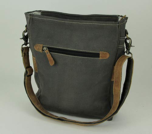 Myra Bag Walnut Upcycled Canvas Shoulder Bag S-1362, Gray, One Size, Medium