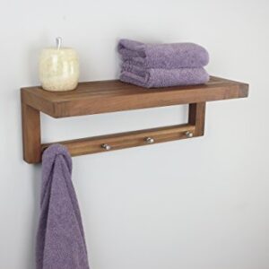 AquaTeak The Original 24" Moa Teak Wall Shelf with Hooks