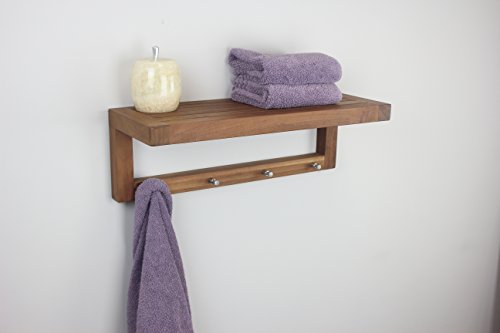 AquaTeak The Original 24" Moa Teak Wall Shelf with Hooks