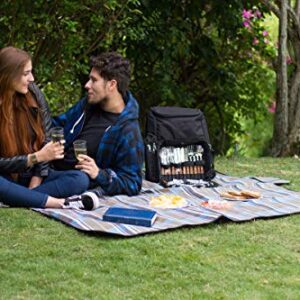 Picnic Backpack for 2 | Picnic Basket | Stylish All-in-One Portable Picnic Bag with Complete Cutlery Set, Stainless Steel S/P Shakers | Picnic Blanket Waterproof Extra Large| Cooler Bag for Camping